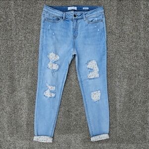 Judy Blue Floral Patch Light Wash Skinny Fit Stretch Jeans Women's 30 Juniors 11